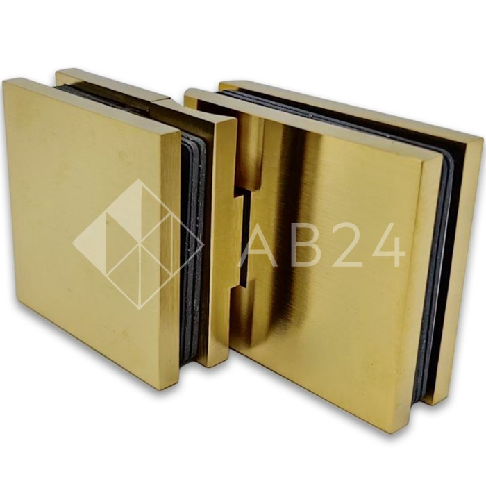 Петля Аврора FDP-184 стекло-стекло 90° с крышками, латунь/брашированное золото