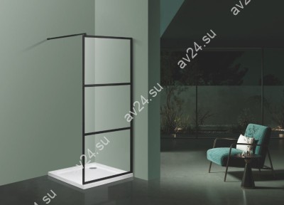 Комплект душевой шторки FDS-108 размером 900х1900 с прозрачным стеклом 8мм, алюминий/черный