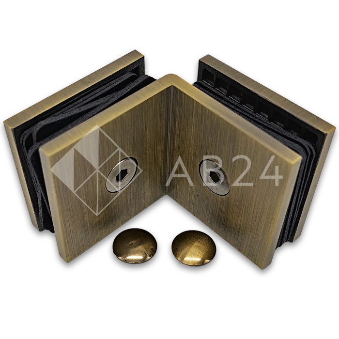 Коннектор для стекла Альфа α FDK-14, стекло-стекло 90°, нержавейка/бронза