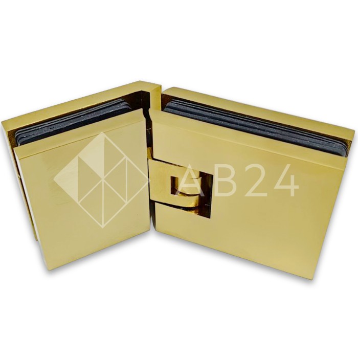 Петля Аврора FDP-185 стекло-стекло 135° с крышками, латунь/брашированное золото