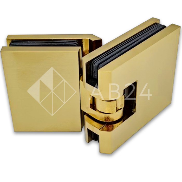 Петля Аврора FDP-185 стекло-стекло 135° с крышками, латунь/брашированное золото