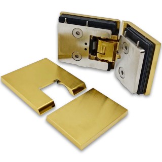 Петля Аврора FDP-185 стекло-стекло 135° с крышками, латунь/брашированное золото