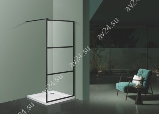 Комплект душевой шторки FDS-108 размером 900х1900 с рифленым стеклом 8мм, алюминий/черный