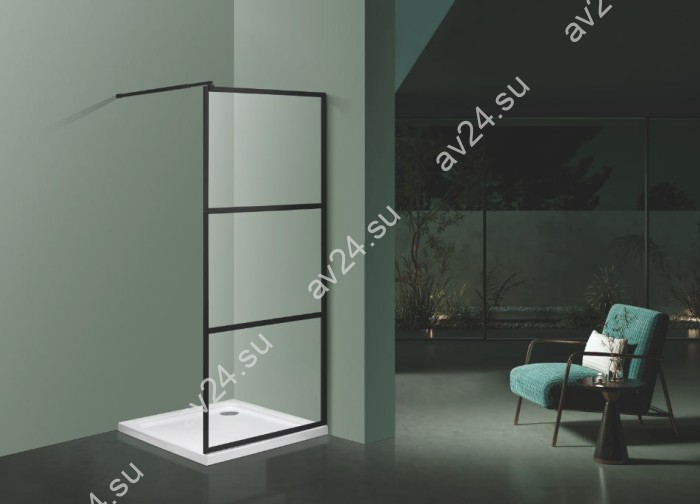 Комплект душевой шторки FDS-108 размером 900х1900 с рифленым стеклом 8мм, алюминий/черный