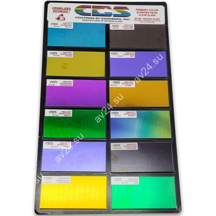 Набор дихроичного стекла для фьюзинга CBS Dichroic CRINKLIZED COE 96 на прозрачной основе (12 шт)