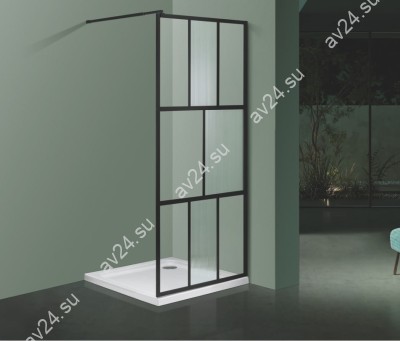 Комплект душевой шторки FDS-109 размером 900х1900 с рифленым стеклом 8мм, алюминий/черный
