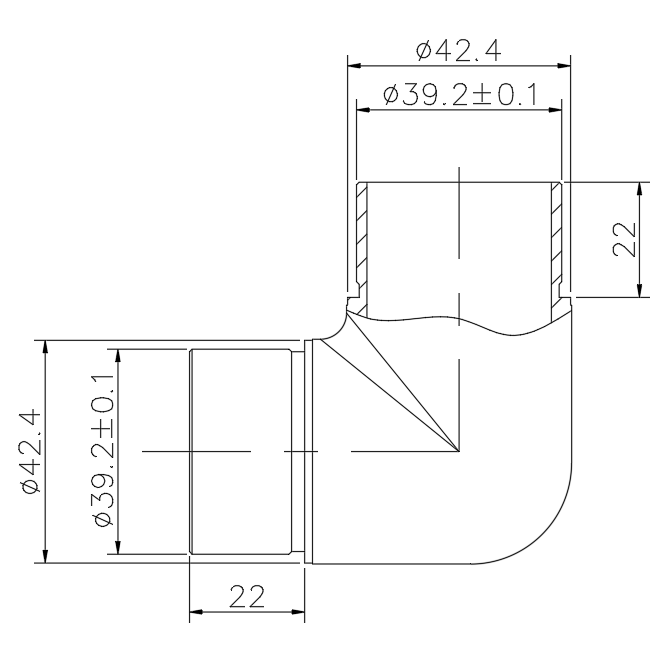 Отвод FOP-42.07 угловой 90° со вставками для трубы Ø42.4*1.5 мм, GRIT 320, нержавейка/полированный