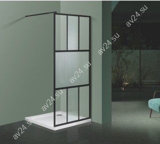 Комплект душевой шторки FDS-110 размером 900х1900 с рифленым стеклом 8мм, алюминий/черный