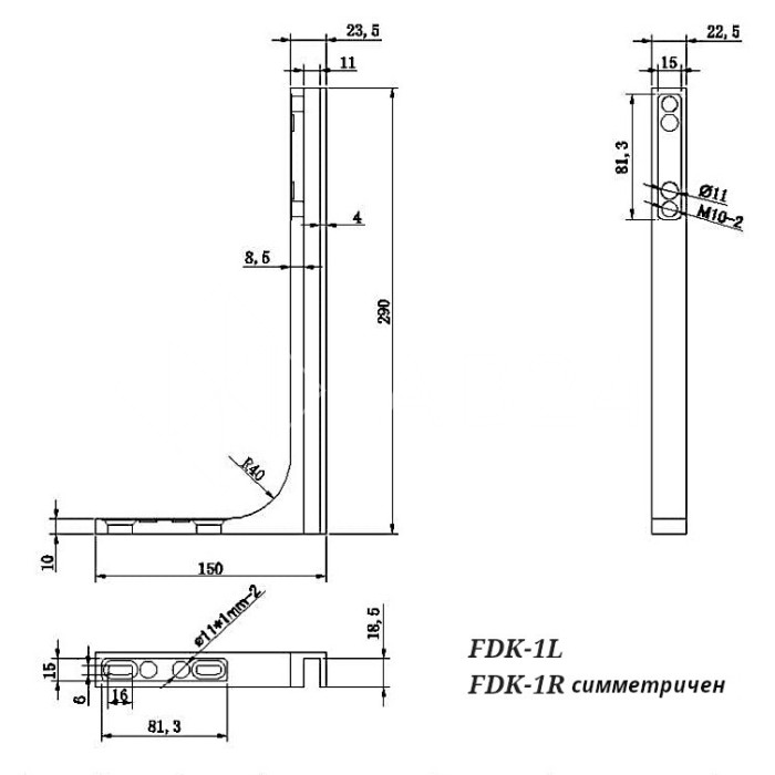 Угловой стабилизатор Диор FDK-1R стена-стекло 90° правый, нержавейка/бронза