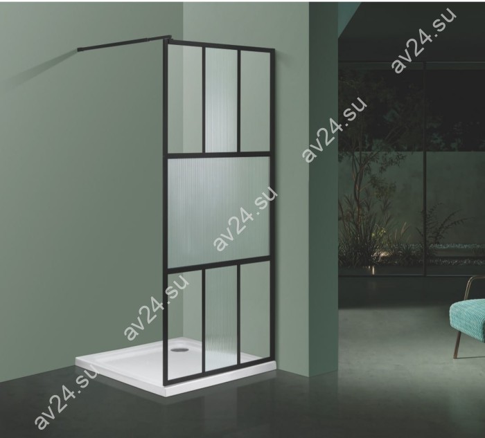 Комплект душевой шторки FDS-110 размером 900х1900 с рифл+проз стеклом 8мм, алюминий/черный