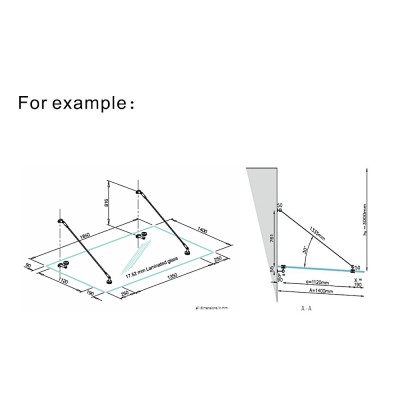 Тяга FN-80 для стеклянного козырька Ø12 мм М10, ванта 1500 мм, нержавейка/матовый