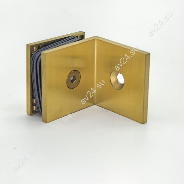 Коннектор для стекла Альфа α FDK-13, стена-стекло 90° с пластиной, нержавейка/брашированное золото