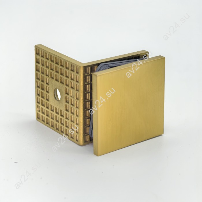 Коннектор для стекла Альфа α FDK-13, стена-стекло 90° с пластиной, нержавейка/брашированное золото