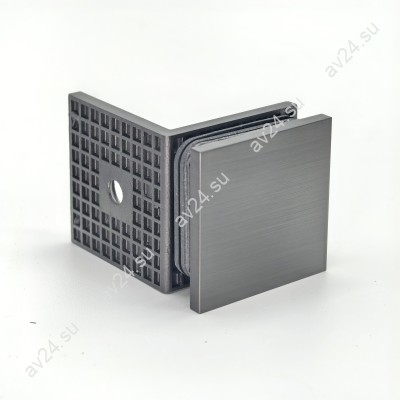 Коннектор для стекла Альфа α FDK-13, стена-стекло 90° с пластиной, нержавейка/оружейная сталь