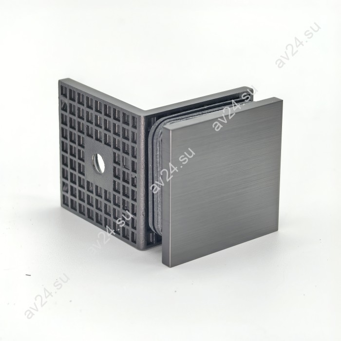 Коннектор для стекла Альфа α FDK-13, стена-стекло 90° с пластиной, нержавейка/оружейная сталь