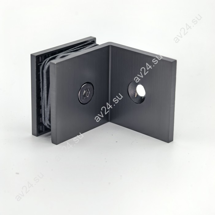 Коннектор для стекла Альфа α FDK-13, стена-стекло 90° с пластиной, нержавейка/оружейная сталь