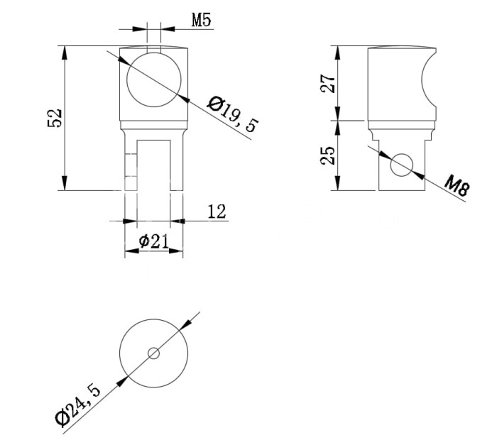 Держатель стекла FDC-12.1 трубы 19 торцевой 0°-360°, латунь/золото