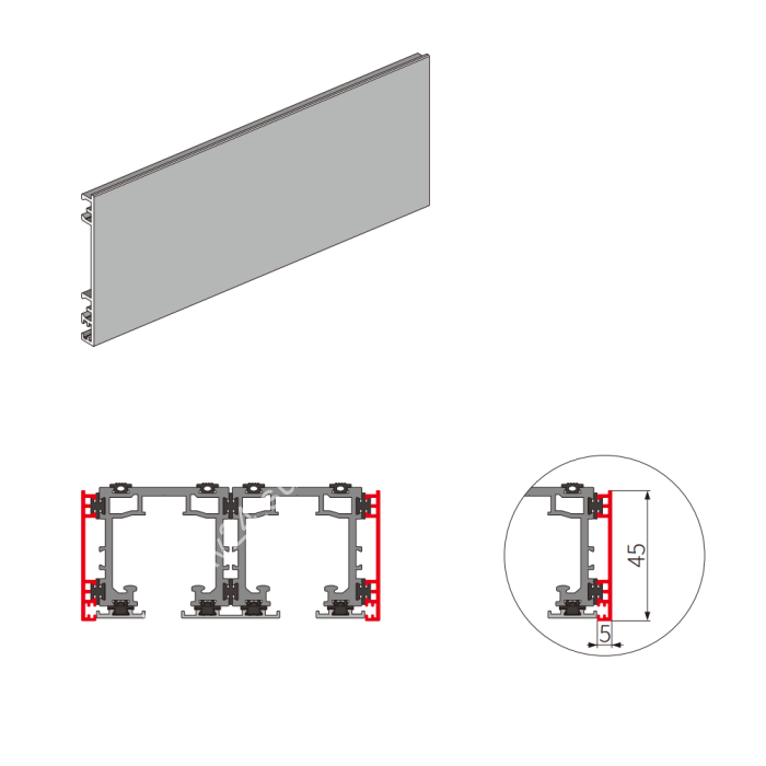 Крышка трека FDS-198.6S боковая для синхронизированной раздвижной системы FDS-19S, длина 6м, алюмимий/коричневый