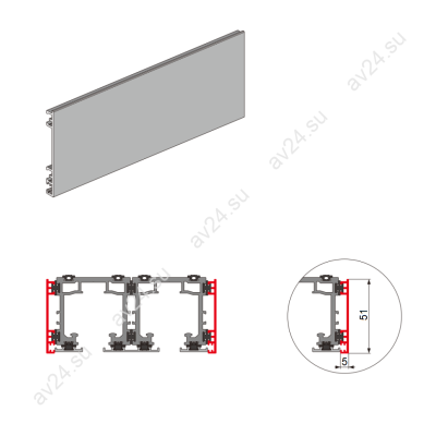 Крышка трека FDS-198.6S боковая для синхронизированной раздвижной системы Диона FDS-19S, длина 6м, алюминий/коричневый