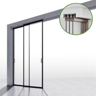 Комплект раздвижной системы Диона DSK-190.2.1 AL/BN на 2 двери (2+0) скрытое крепление в проем, алюминий/коричневый