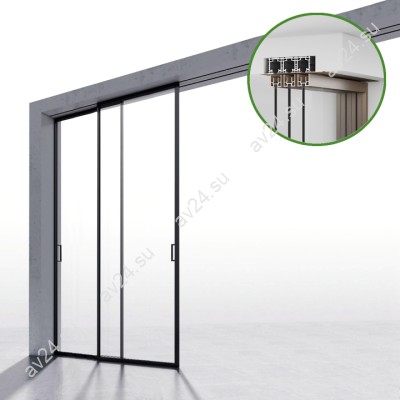 Комплект раздвижной системы DSK-190.2.1 AL/BN на 2 двери (2+0) скрытое крепление в проем, алюминий/коричневый