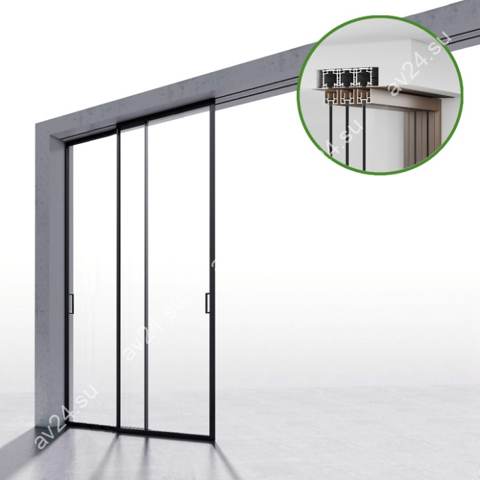 Комплект раздвижной системы DSK-190.2.1 AL/BN на 2 двери (2+0) скрытое крепление в проем, алюминий/коричневый