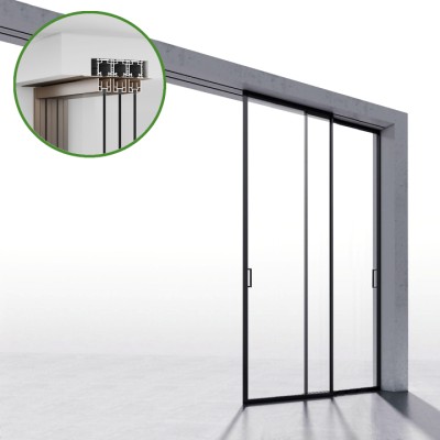 Комплект раздвижной системы Диона DSK-190.2.1 AL/BN на 2 двери (2+0) скрытое крепление в проем, алюминий/коричневый