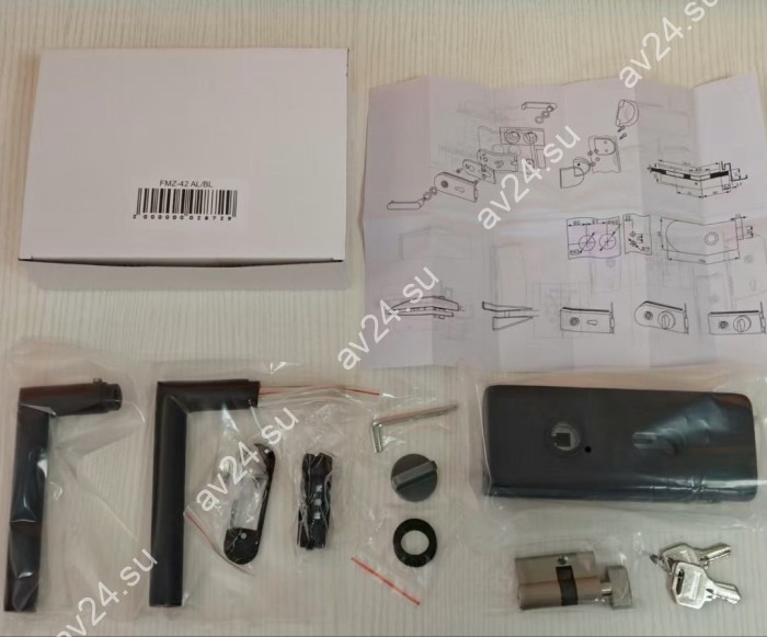 Замок с магнитным ригелем FMZ-42 с ответной частью на стену с притвором механизм ключ/ключ, алюминий/черный