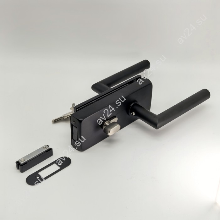 Замок с магнитным ригелем FMZ-42 с ответной частью на стену с притвором механизм ключ/ключ, алюминий/черный