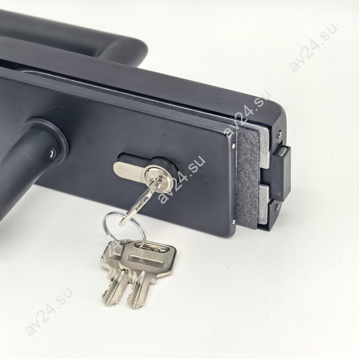 Замок с магнитным ригелем FMZ-42 с ответной частью на стену с притвором механизм ключ/ключ, алюминий/черный