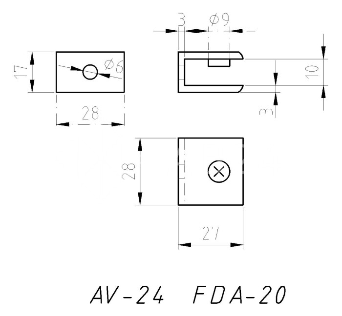 Полкодержатель FDA-20-DEF с дефектом для стекла 8-10 мм, цинк/золото