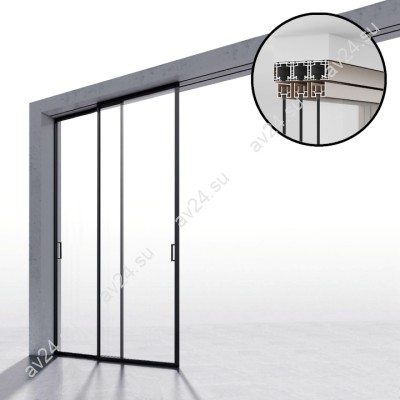 Комплект раздвижной системы DSK-190.2.2 AL/BN на 2 двери (2+0) открытое крепление в проем, алюминий/коричневый