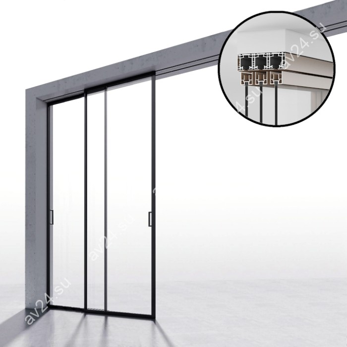 Комплект раздвижной системы DSK-190.2.2 AL/BN на 2 двери (2+0) открытое крепление в проем, алюминий/коричневый