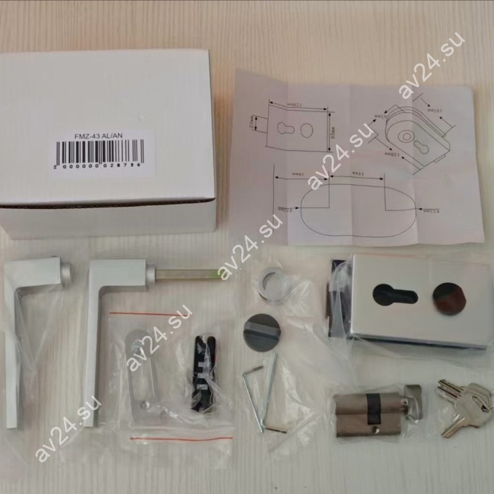 Замок с магнитным ригелем FMZ-43 с ответной частью на стену, с притвором, механизм ключ/вертушка, алюминий/анодированный