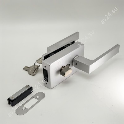 Замок с магнитным ригелем FMZ-43 с ответной частью на стену, с притвором, механизм ключ/вертушка, алюминий/анодированный