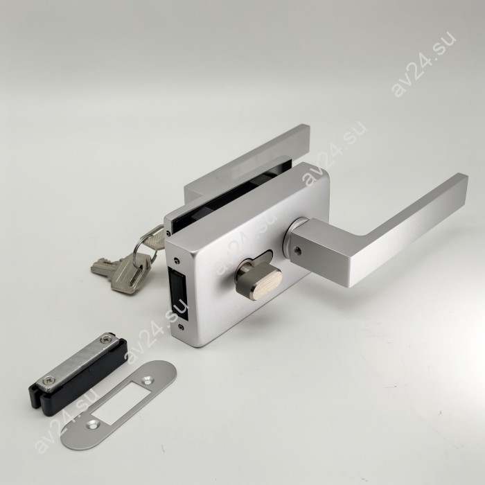 Замок с магнитным ригелем FMZ-43 с ответной частью на стену, с притвором, механизм ключ/вертушка, алюминий/анодированный
