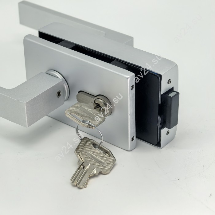 Замок с магнитным ригелем FMZ-43 с ответной частью на стену, с притвором, механизм ключ/вертушка, алюминий/анодированный