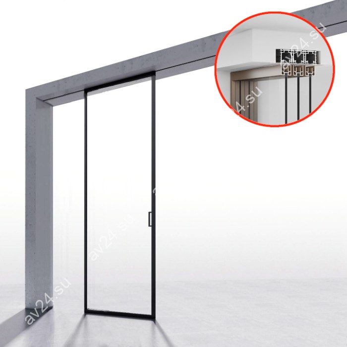 Комплект раздвижной системы DSK-190.1.1 AL/BN-MW на 1 дверь (1+0) скрытое крепление в потолок, алюминий/коричневый с белой потолочной крышкой