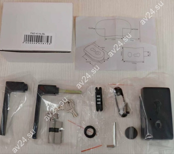 Замок с магнитным ригелем FMZ-43 с ответной частью на стену, с притвором, механизм ключ/вертушка, алюминий/черный