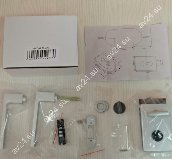 Замок с магнитным ригелем FMZ-44 с ответной частью на стену, с притвором механизм сантехническая защелка/вертушка, алюминий/анодированный