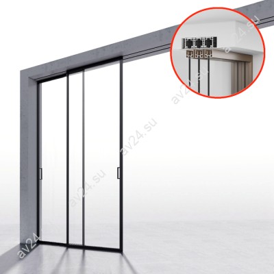 Комплект раздвижной системы DSK-190.2.1 AL/BN-MW на 2 двери (2+0) скрытое крепление в проем, алюминий/коричневый с белой потолочной крышкой