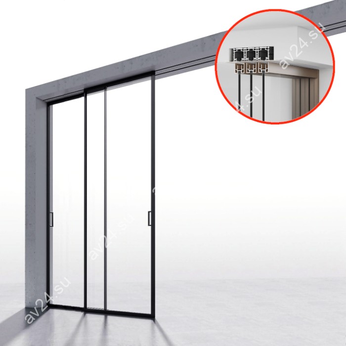 Комплект раздвижной системы DSK-190.2.1 AL/BN-MW на 2 двери (2+0) скрытое крепление в проем, алюминий/коричневый с белой потолочной крышкой