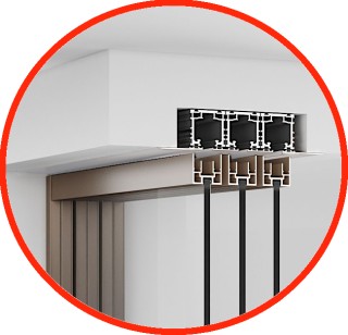 Комплект раздвижной системы Диона DSK-190.2.1 AL/BN-MW на 2 двери (2+0) скрытое крепление в проем, алюминий/коричневый с белой потолочной крышкой