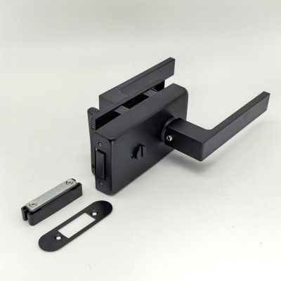 Замок с магнитным ригелем FMZ-44 с ответной частью на стену, с притвором механизм сантехническая защелка/вертушка, алюминий/черный