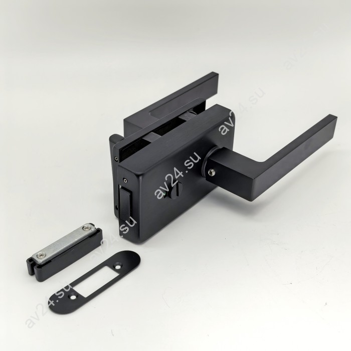 Замок с магнитным ригелем FMZ-44 с ответной частью на стену, с притвором механизм сантехническая защелка/вертушка, алюминий/черный