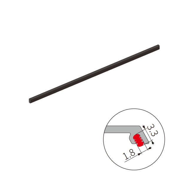 Резинка-демпфер FMPA-23.1 рамки центральных дверей для Диона FDS-19S, длина 1м, алюминий/черный