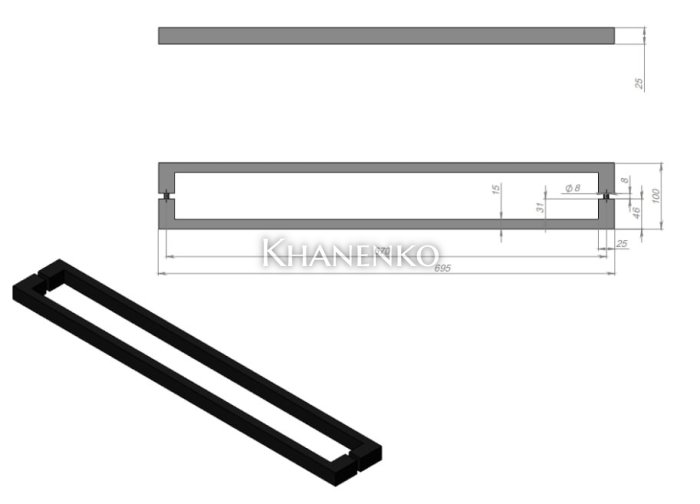 Ручка полотенцесушитель FDR-712, 15x15x670 мм, нержавейка/черный