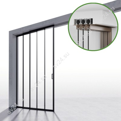 Комплект раздвижной системы DSK-190.3.1L AL/BN на 3 двери (3+0) левое открывание, скрытое крепление в проем, алюминий/коричневый