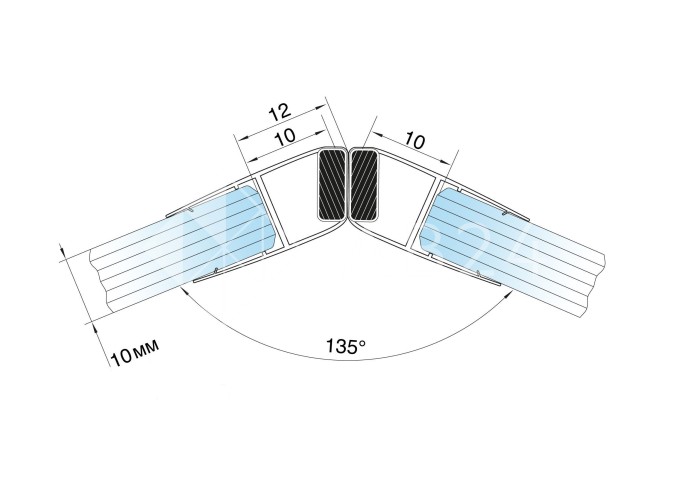 Уплотнитель магнитный ПРЕМИУМ 135°, 180° черный 3 м под стекло 10 мм FDPP-521.10 PVC/BL