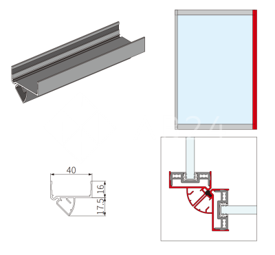 Крышка бокового профиля FMPA-10.6 для стекла угловая, длина 6м (FDS-19), алюминий/черный